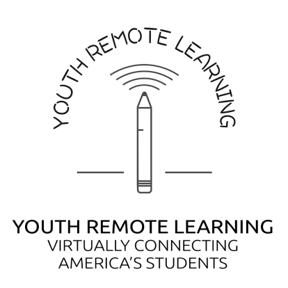 Logo for Youth Remote Learning featuring a stylized pencil and the text 'Youth Remote Learning Virtually Connecting America's Students'.